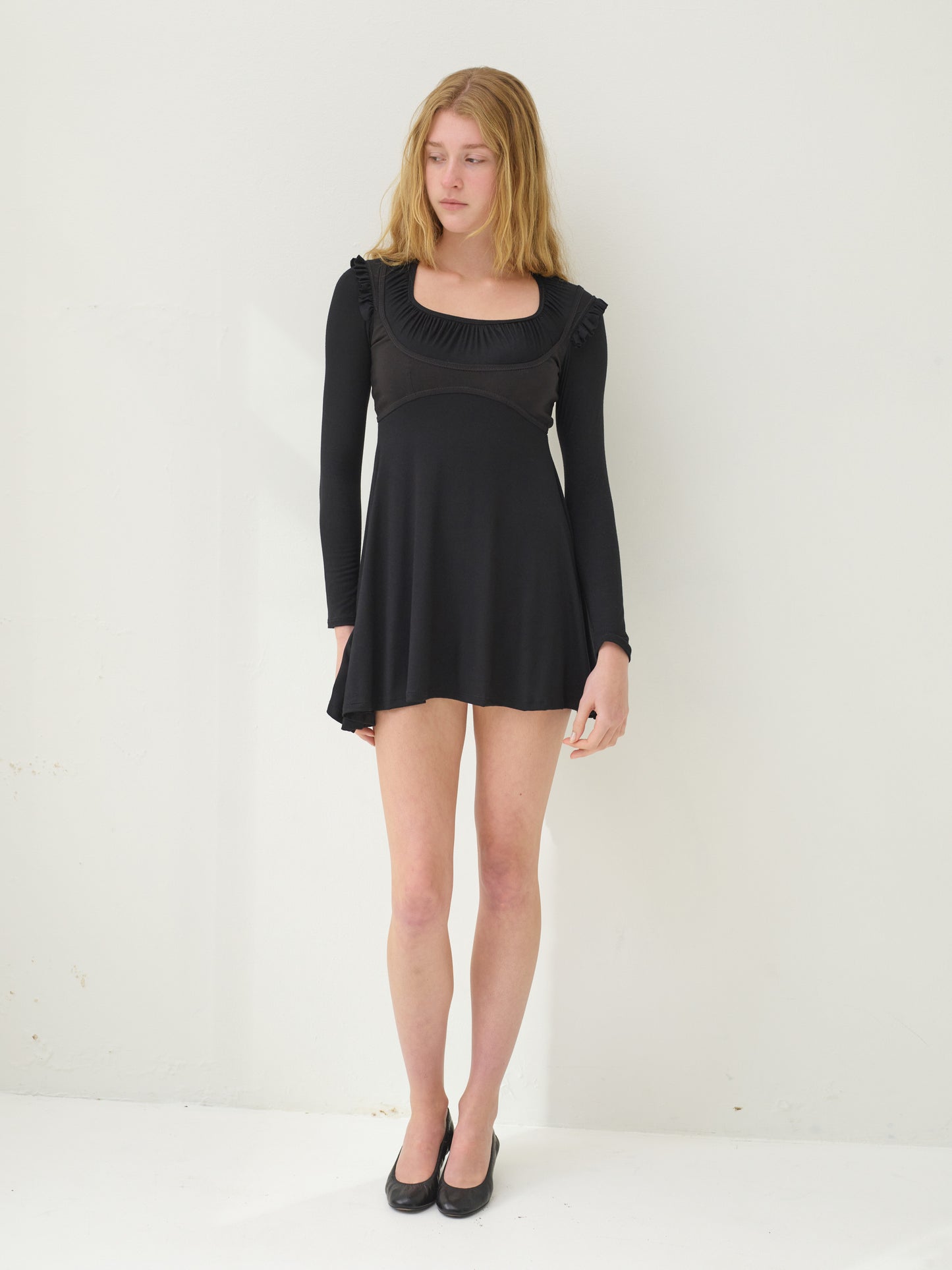 Long sleeve bustier babydoll dress - black