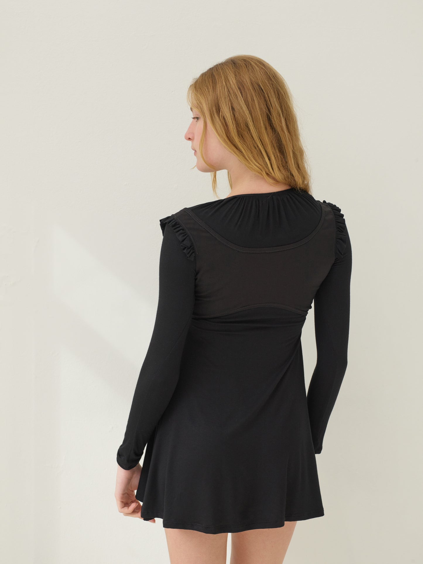 Long sleeve bustier babydoll dress - black