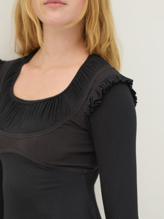 Long sleeve bustier babydoll dress - black