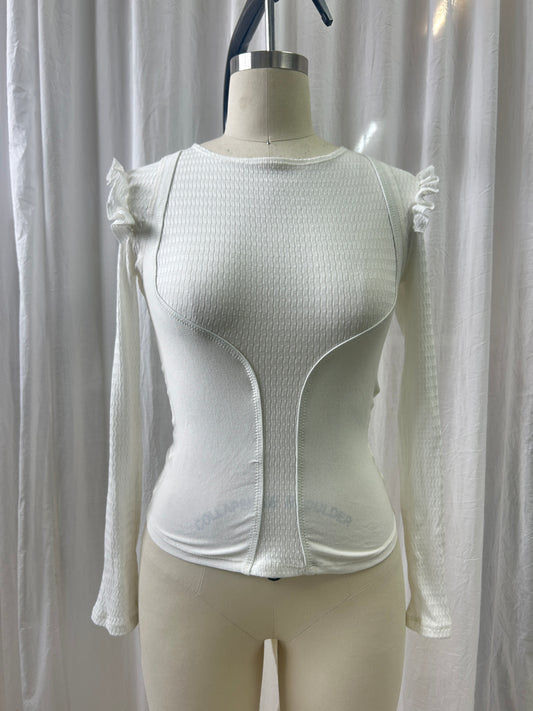 Jacquard Long Sleeve Vest Top - Pearl XS