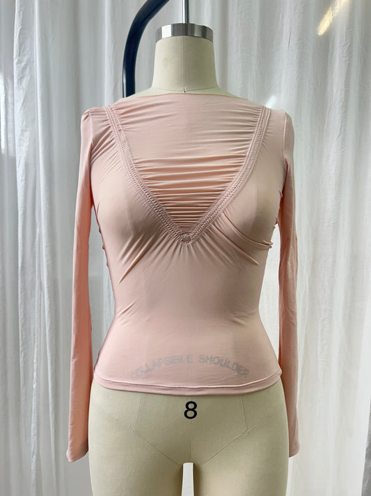 Baby Pink Ruched Long Sleeve Top - XS