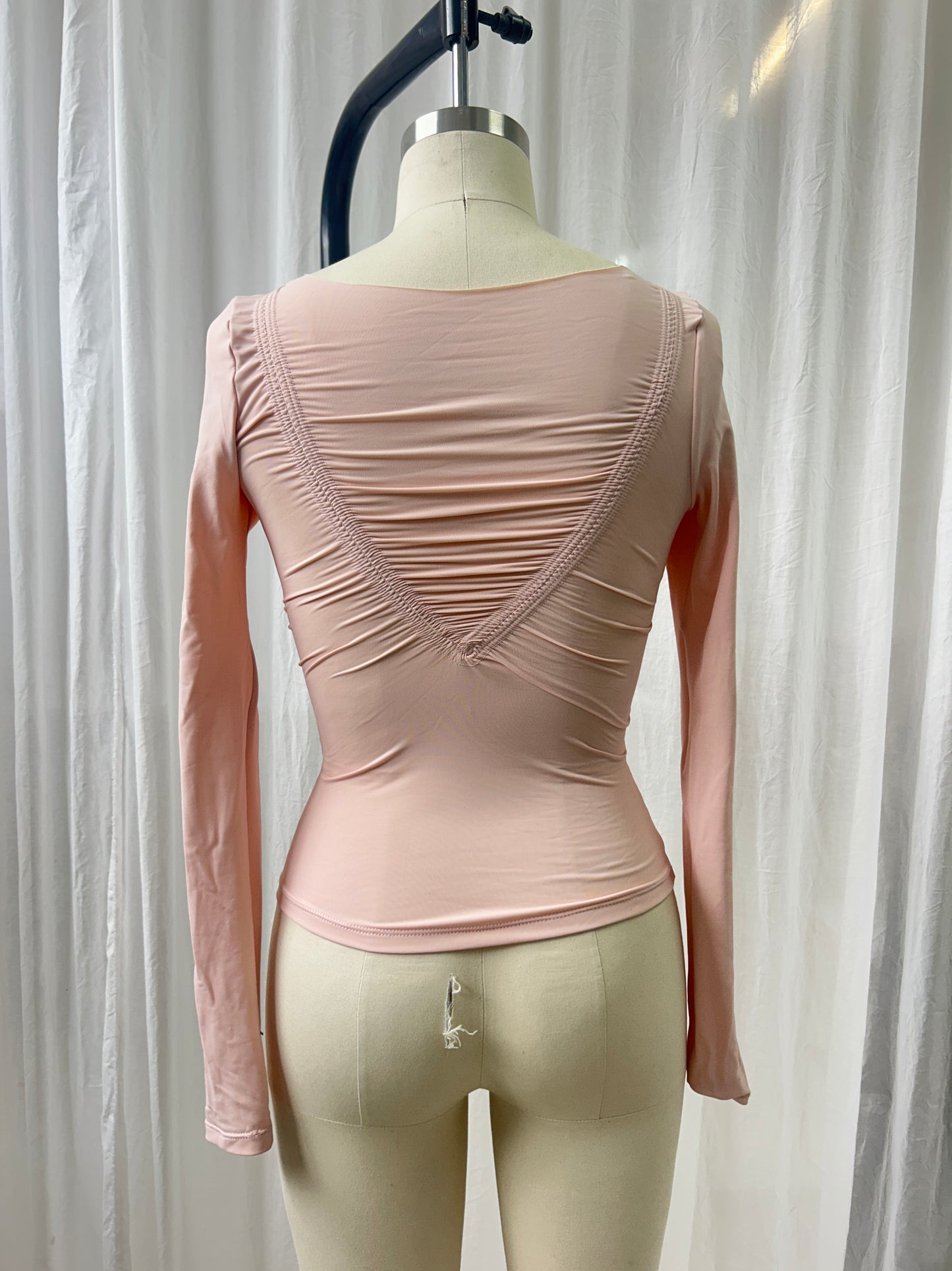 Baby Pink Ruched Long Sleeve Top - XS