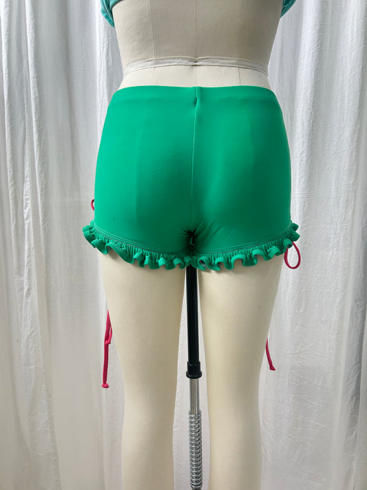 Frilly Tie Up Hot Shorts - green XS