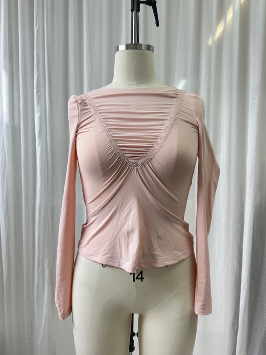 Baby Pink Ruched Long Sleeve Top M