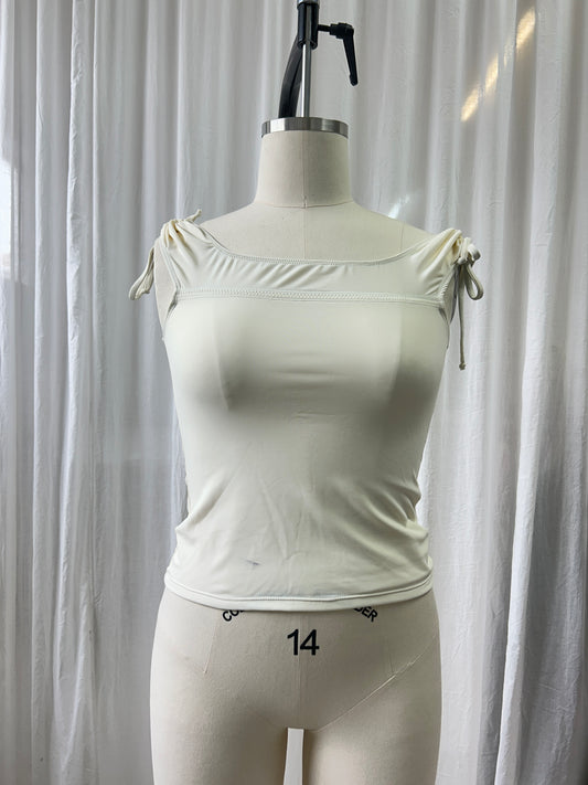 Scooped Tie Up Blouse Pearl - M