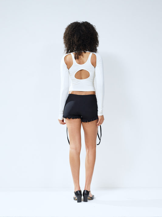 Frilly tie up hot short - black (e-store exclusive)