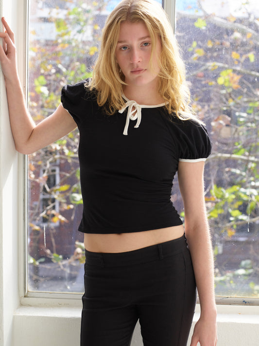 Premium merino wool raglan keyhole tee - black