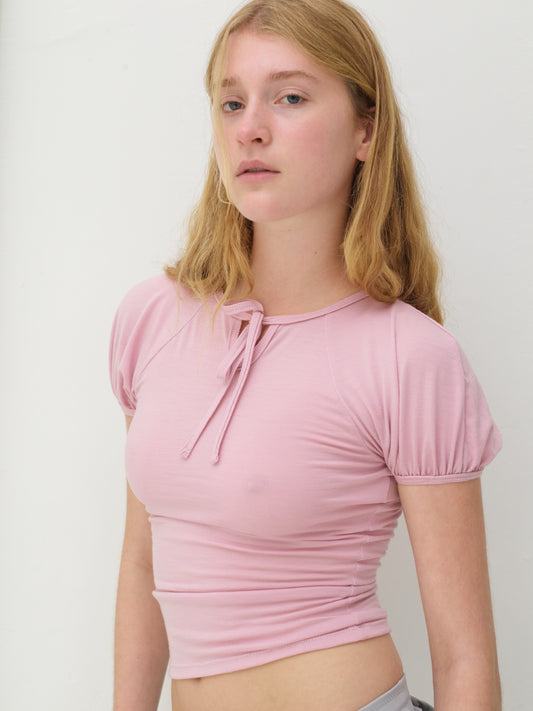Premium merino wool raglan keyhole tee - dusty pink