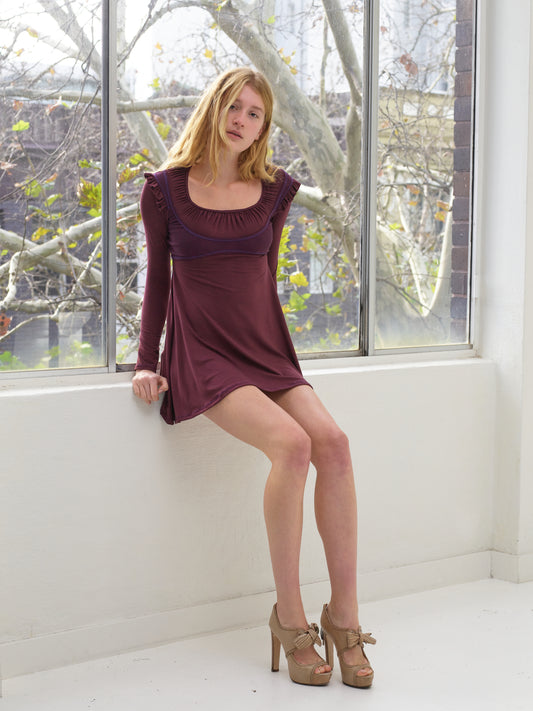 Long sleeve bustier babydoll dress - plum