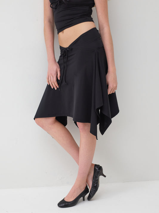 Midi handkerchief bowtie skirt - black