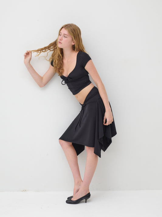 Midi handkerchief bowtie skirt - black