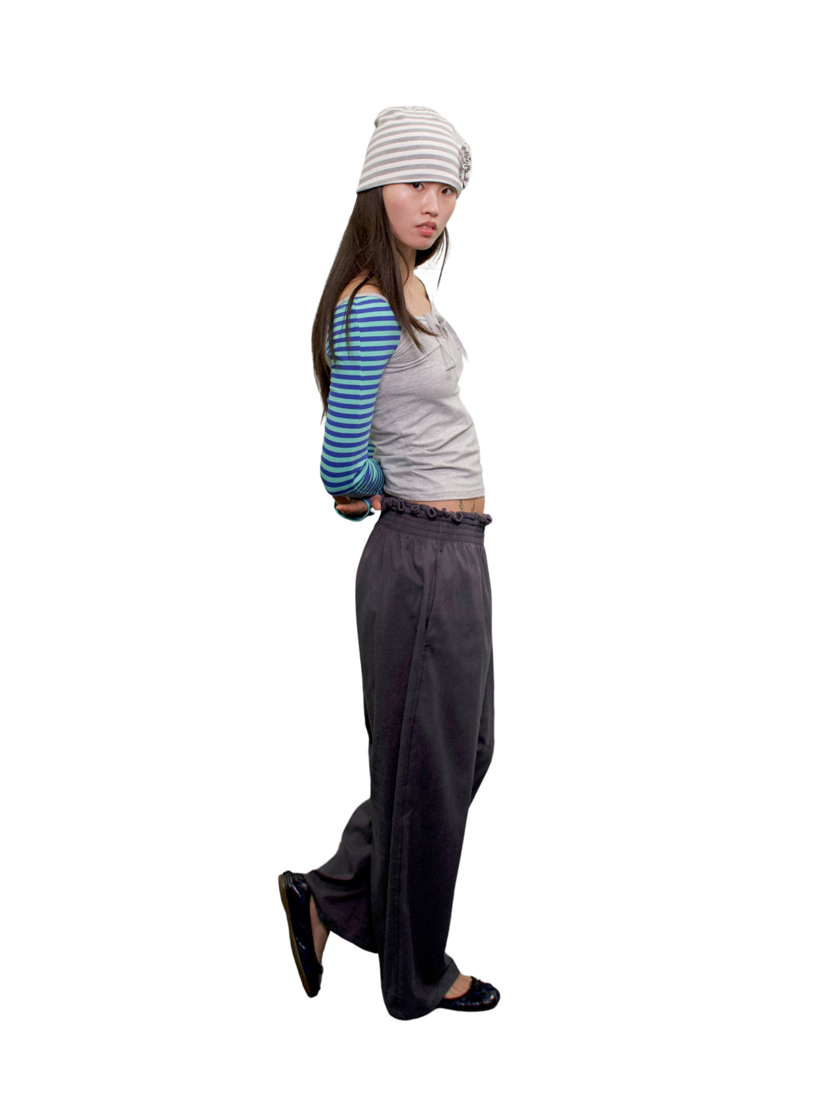 Frilly Twill Trouser in cotton tencel - Slate