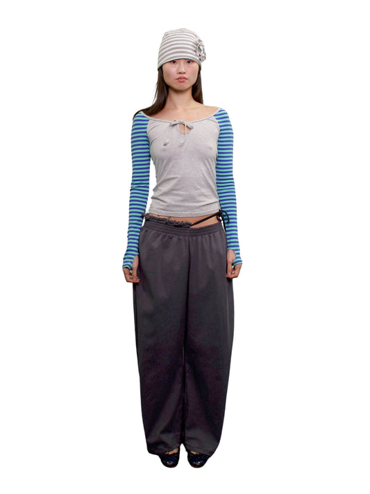 Raglan keyhole long sleeve in organic cotton - grey/blue
