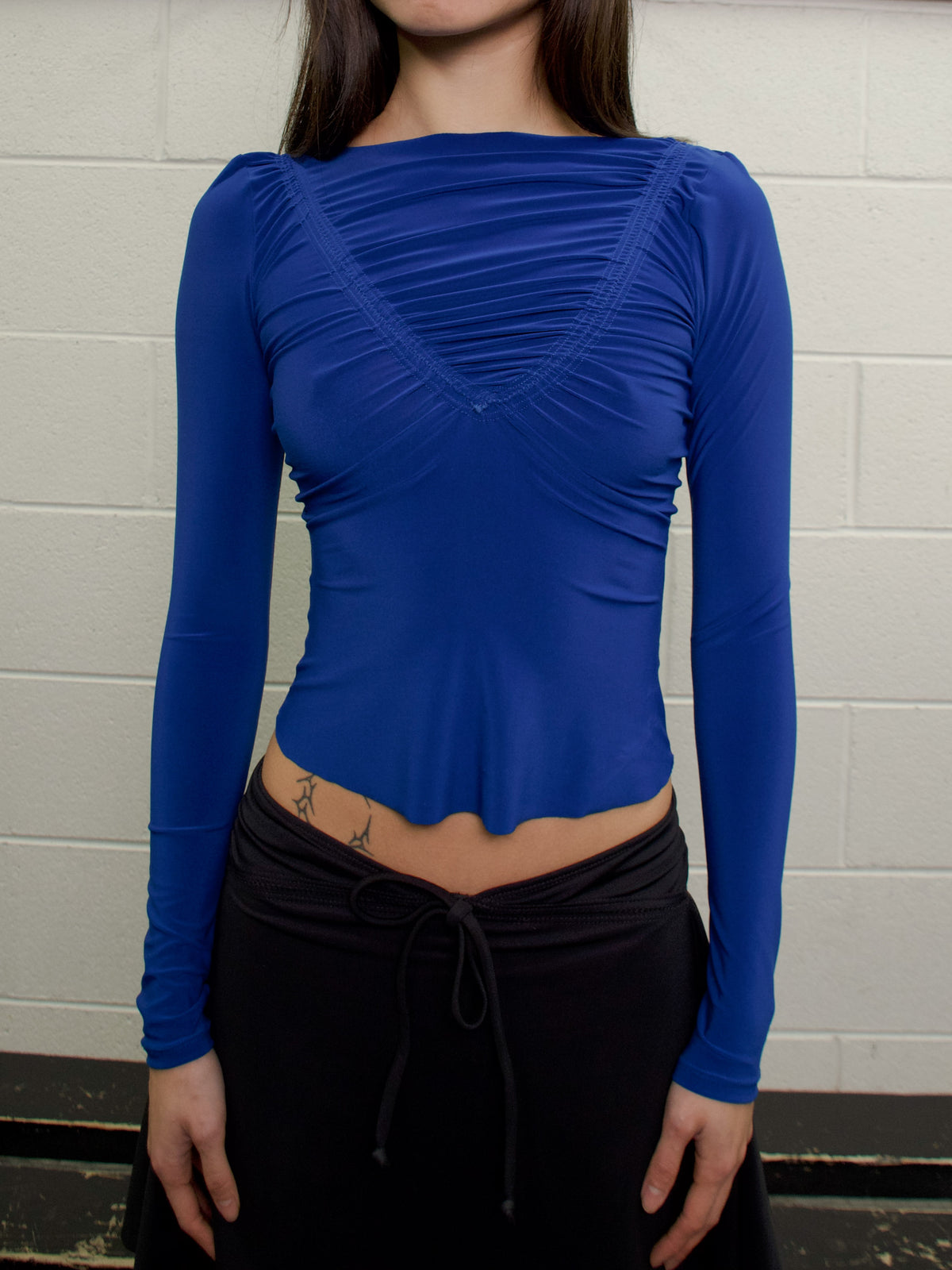 Gathered long sleeve - cobalt blue