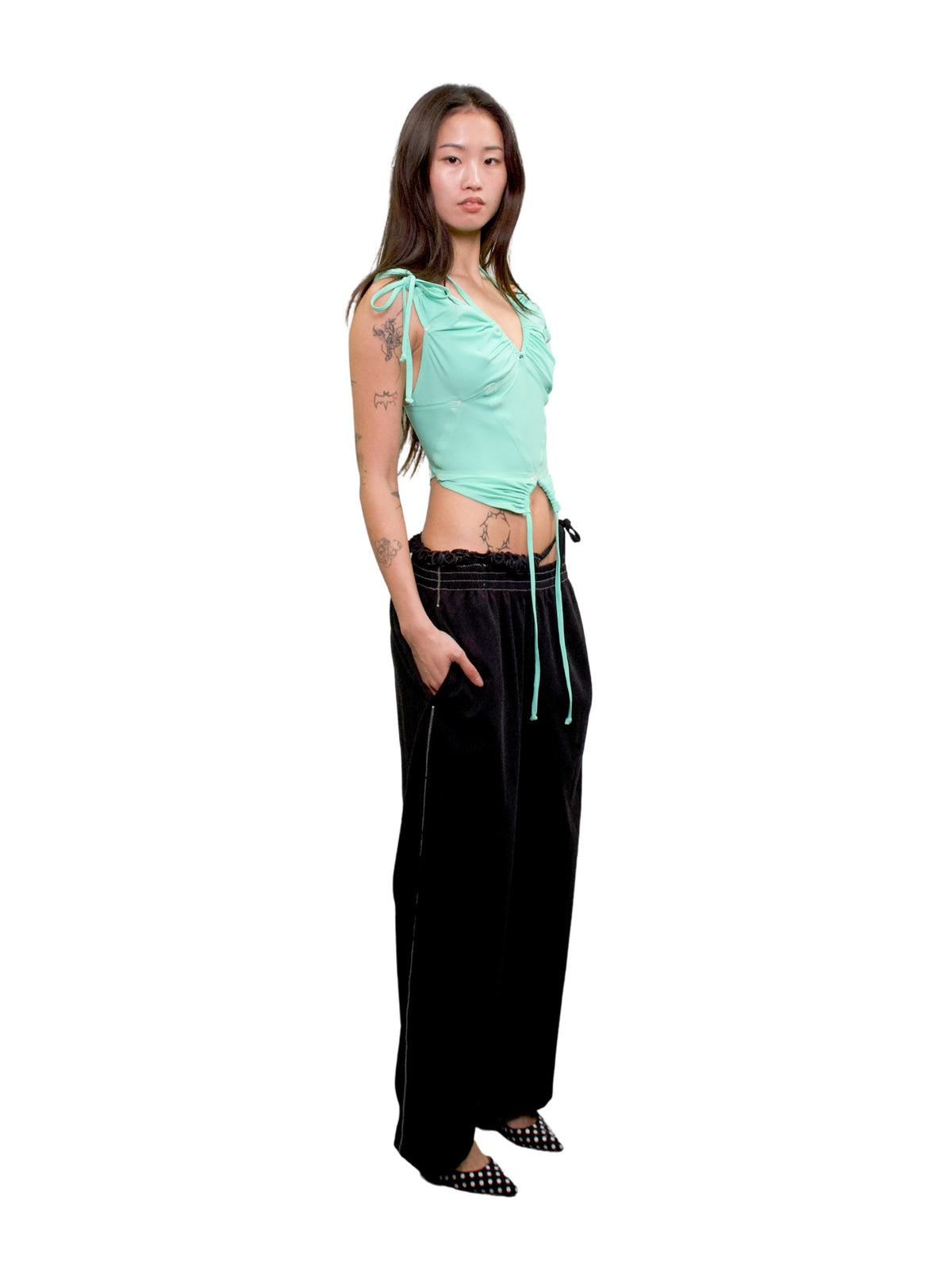 Frilly Twill Trouser in cotton tencel - black