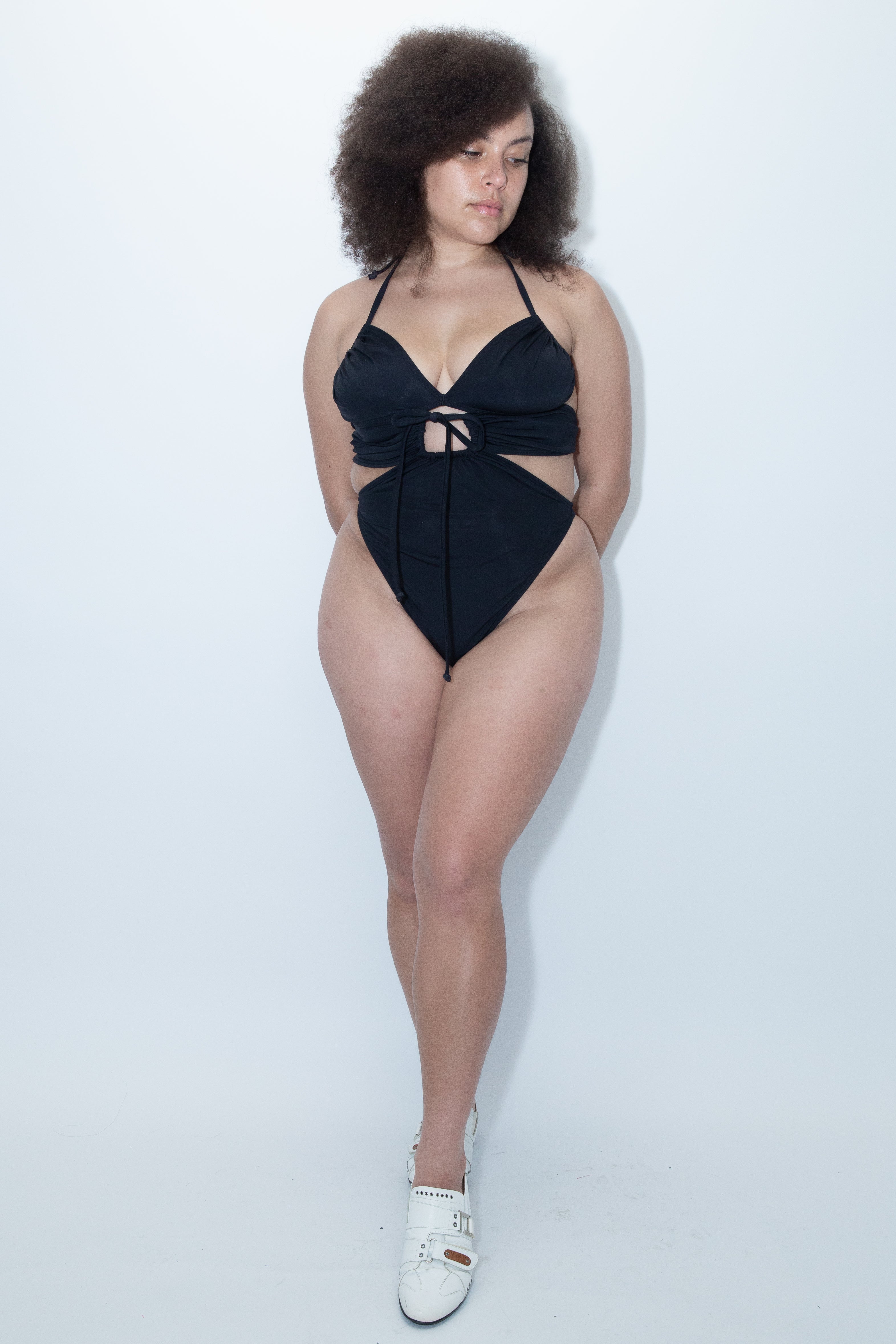 Flourished one piece swimsuit black