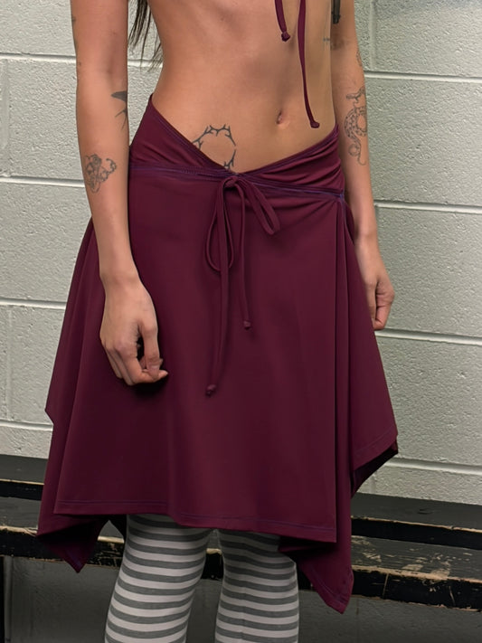 Midi handkerchief skirt in recycled lycra - plum