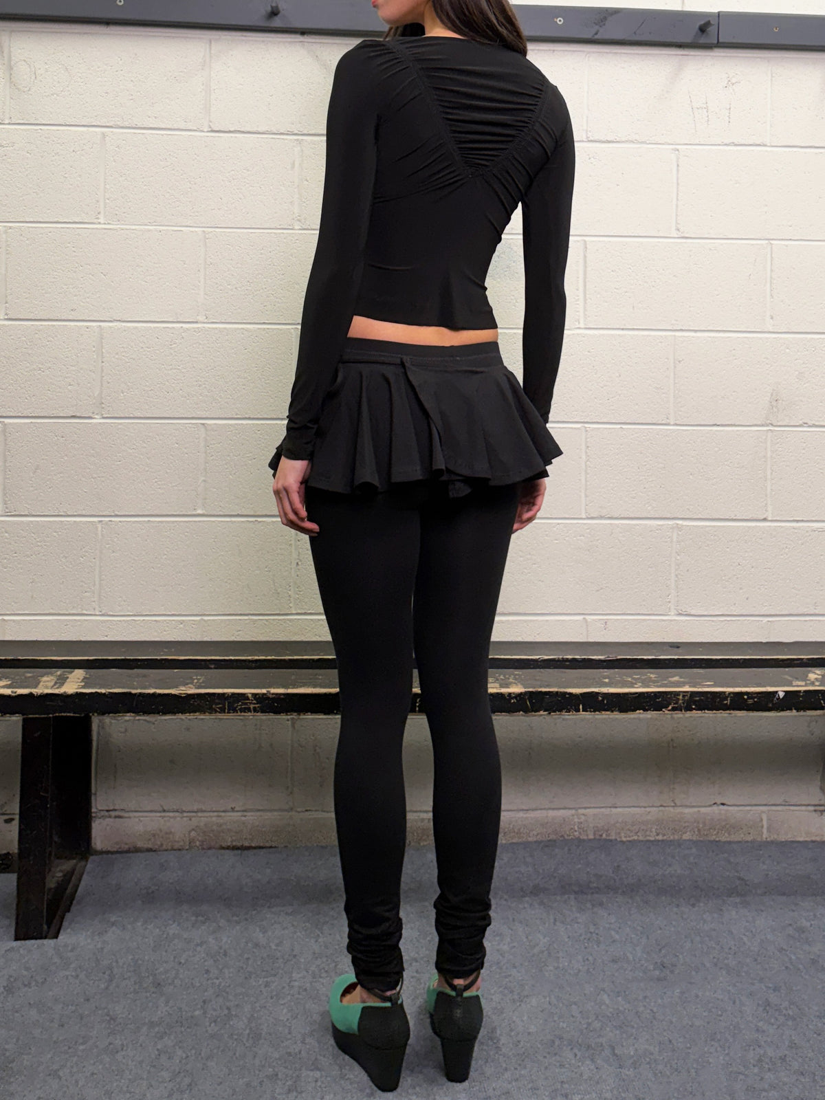 Skirted flute legging in organic cotton - black