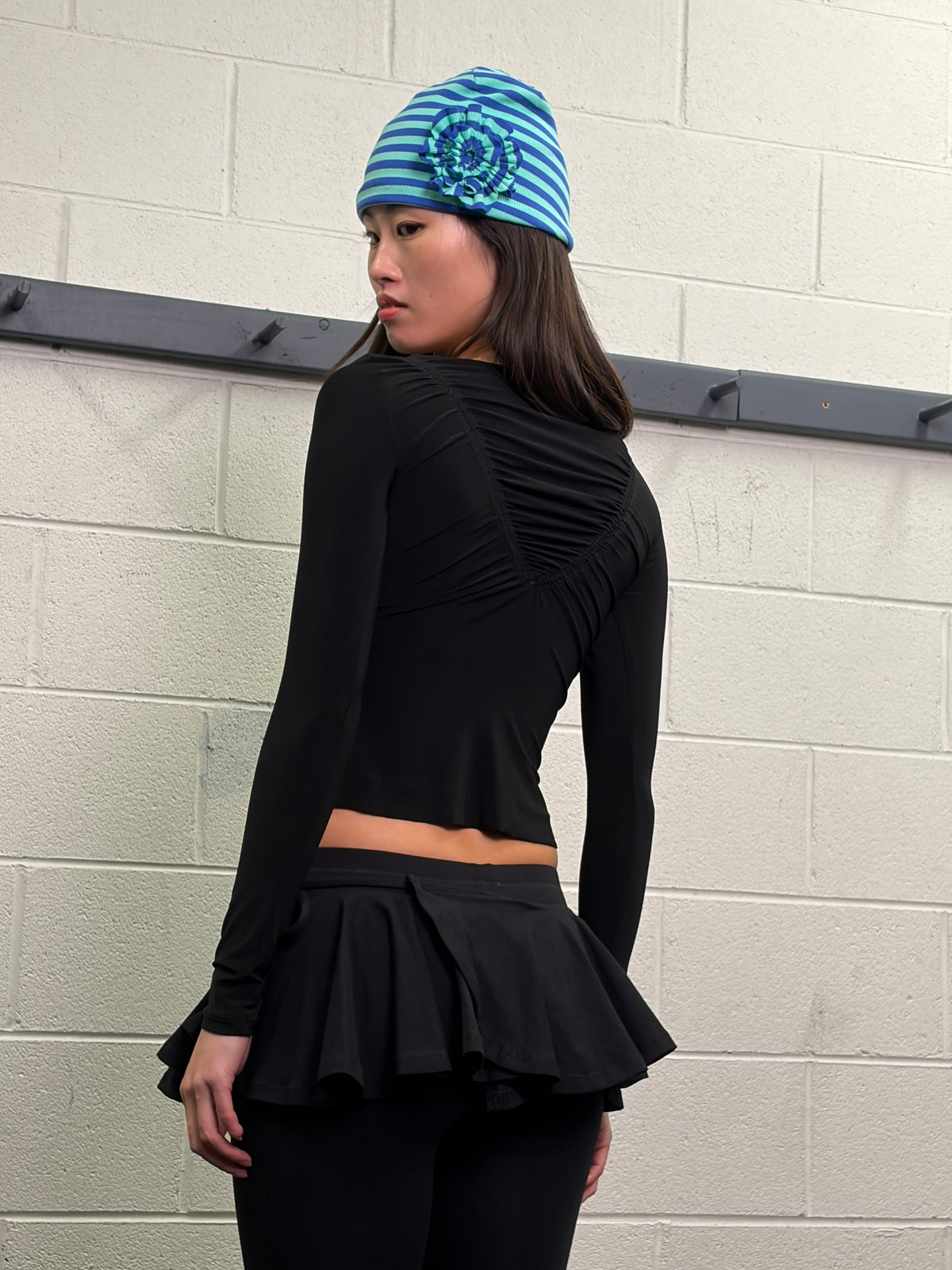 Skirted flute legging in organic cotton - black