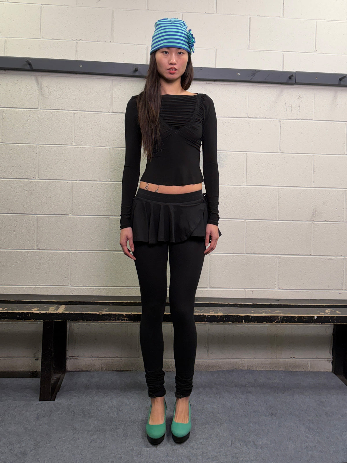 Skirted flute legging in organic cotton - black