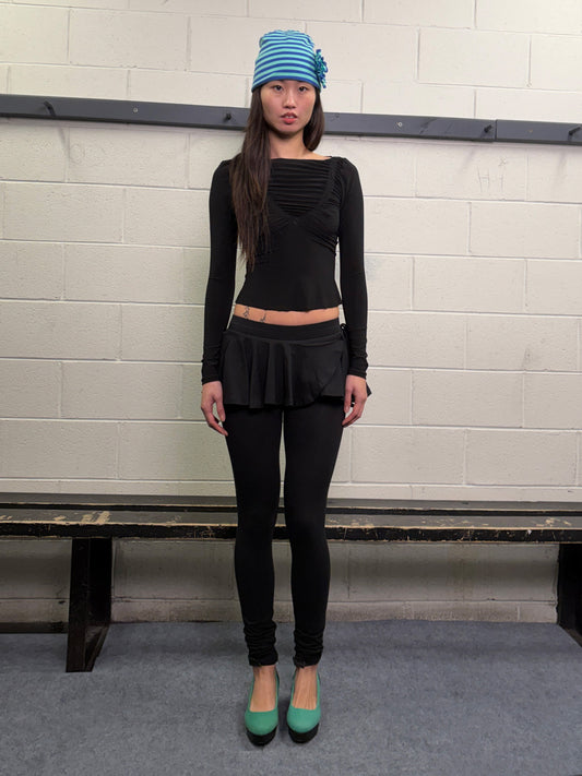 Skirted flute legging in organic cotton - black