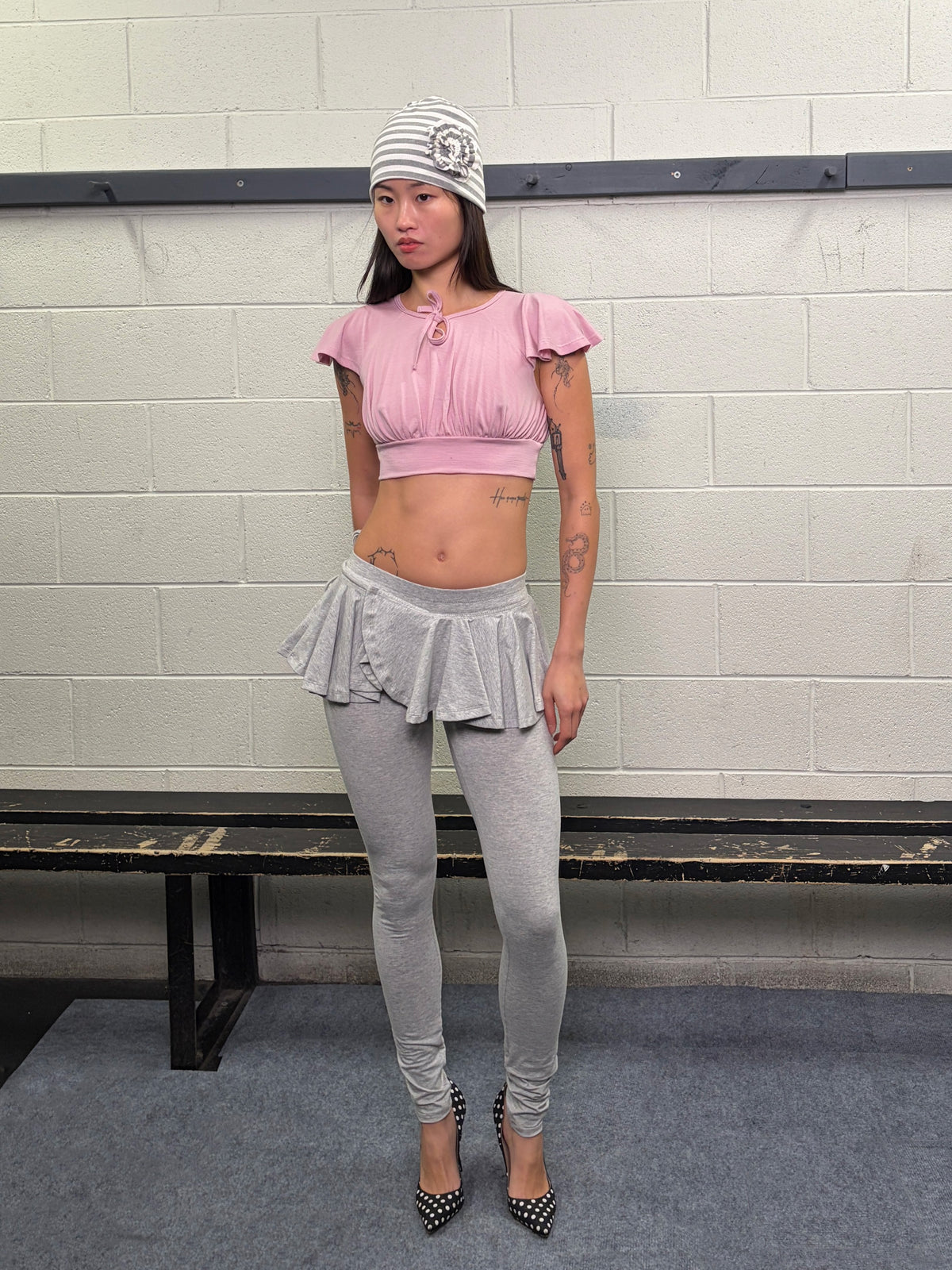 Skirted flute legging in organic cotton - grey