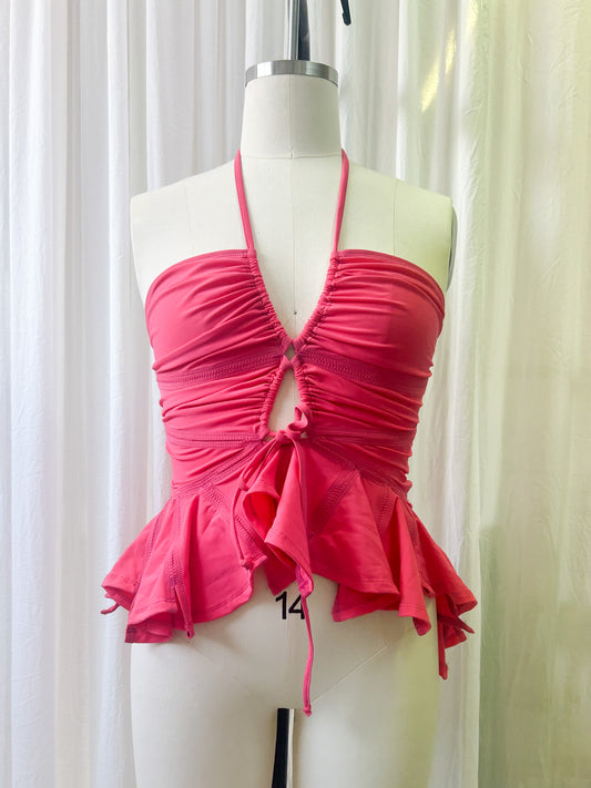 Fuschia Pink Ruffle Peplum Top - S