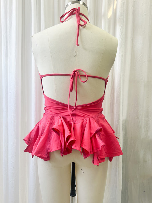 SS22 Ruffle peplum top - fuschia pink (medium)