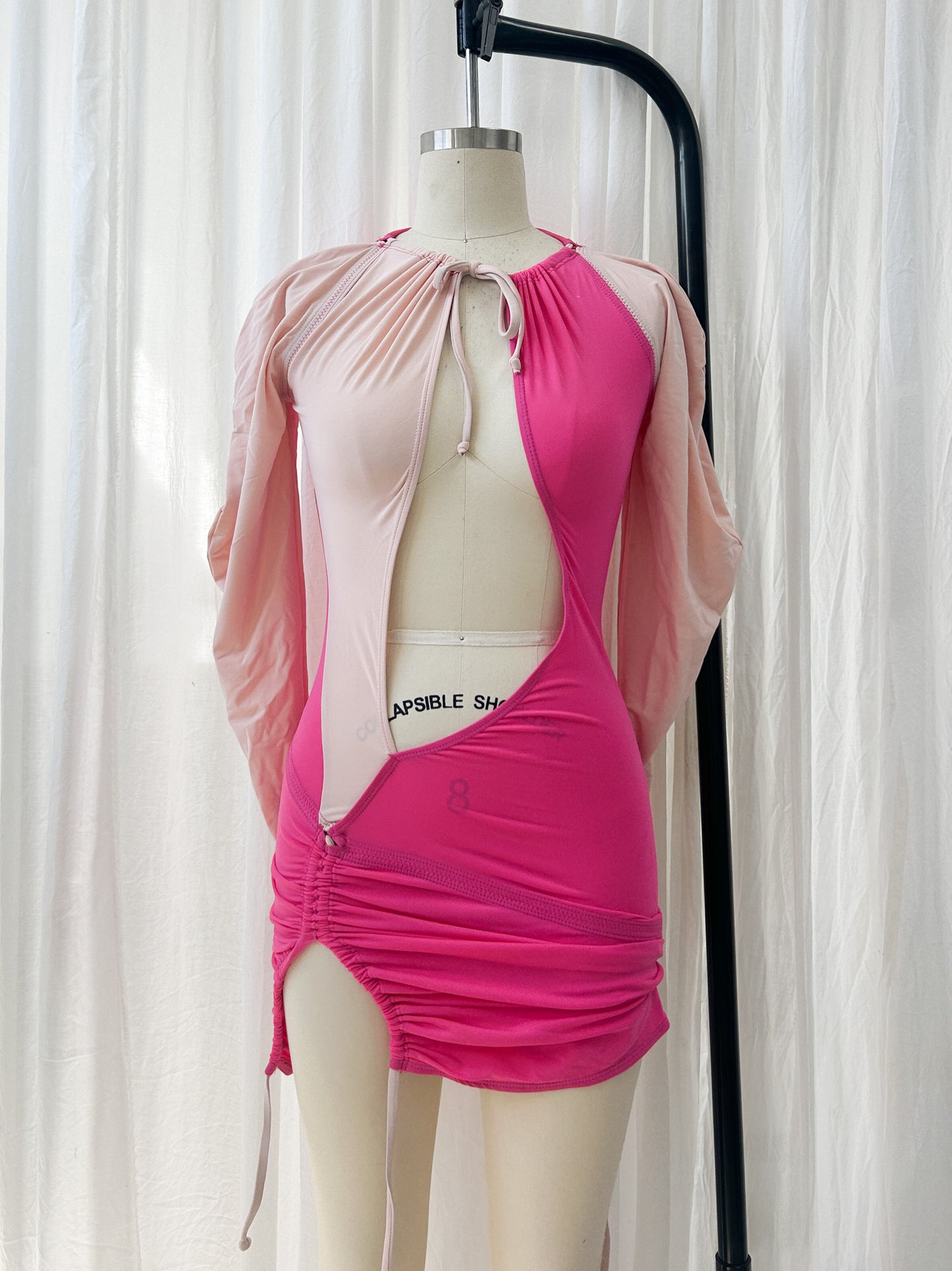 AW23 Plunged bodycon dress - pink (extra small)