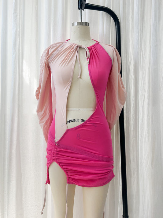 AW23 Plunged bodycon dress - pink (extra small)