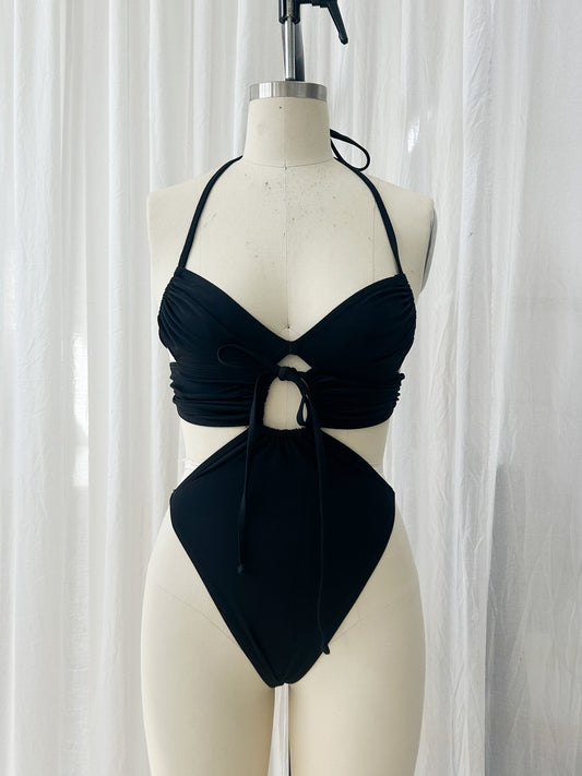 AW23- Flourished one piece swimsuit - black (small)