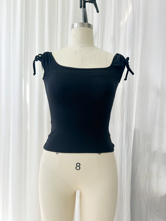 R25 - Scooped tie up blouse - black (extra small)