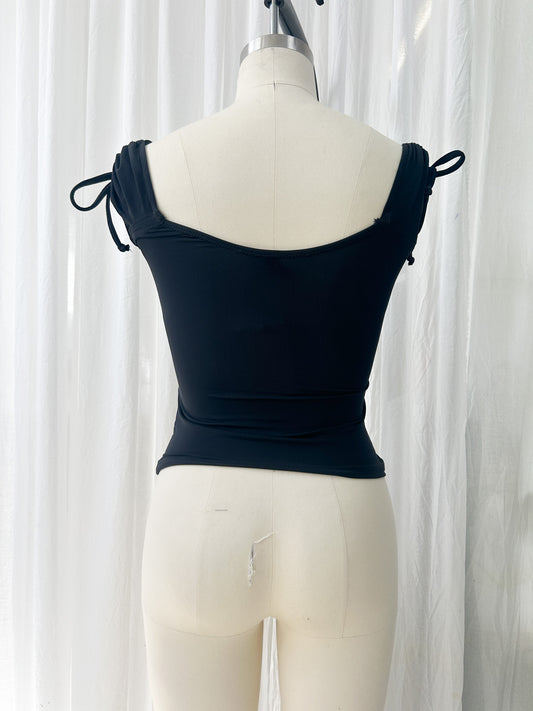 R25 - Scooped tie up blouse - black (extra small)