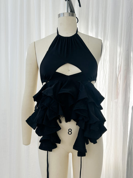 AW23- Ruffle peplum top - black (small)