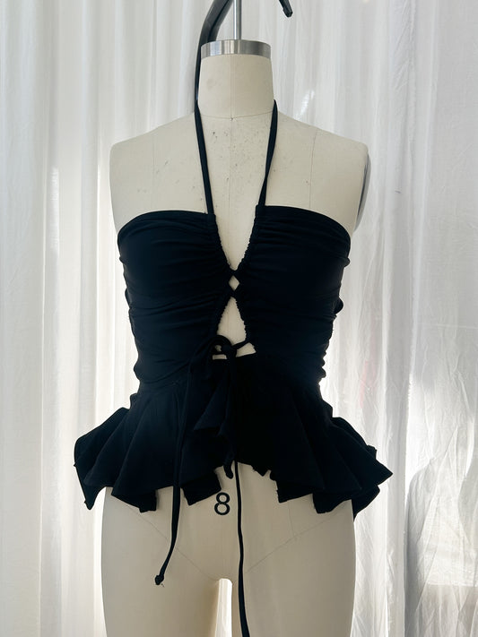Ruffle peplum top - black (extra small)