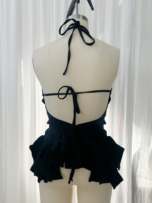 Ruffle peplum top - black (extra small)