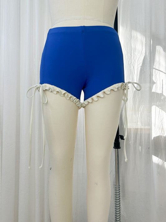 Frilly tie up hot shorts - cobalt/pearl (medium)
