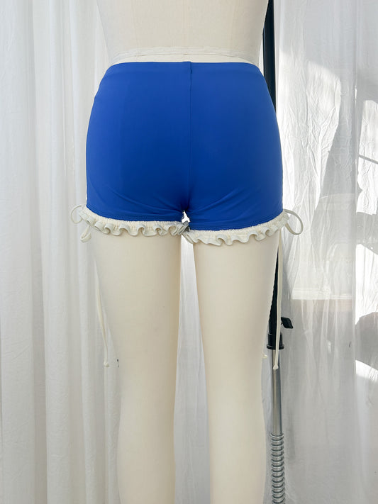 Frilly tie up hot shorts - cobalt/pearl (medium)