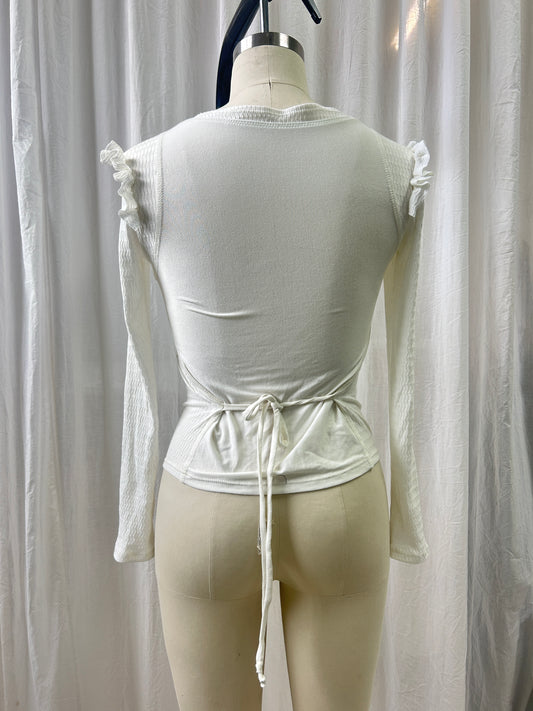 Jacquard Long Sleeve Vest Top - Pearl XS