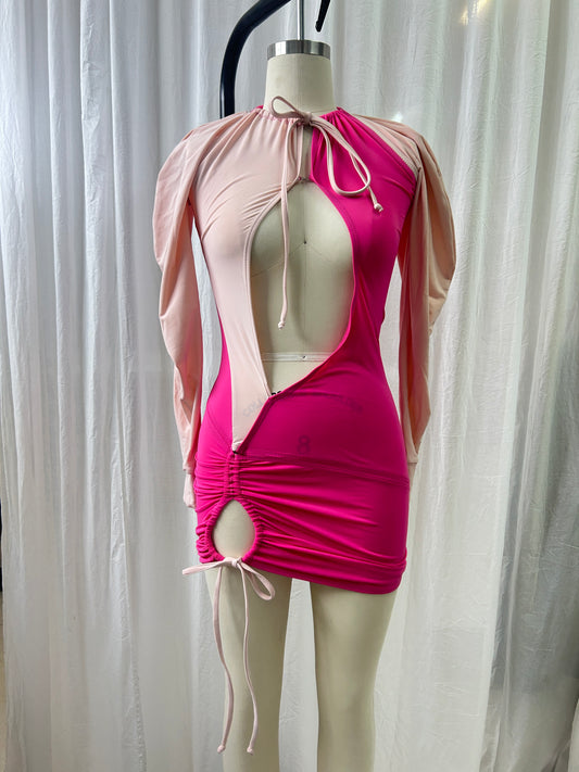 Plunged Bodycon Dress - Pink XS/S