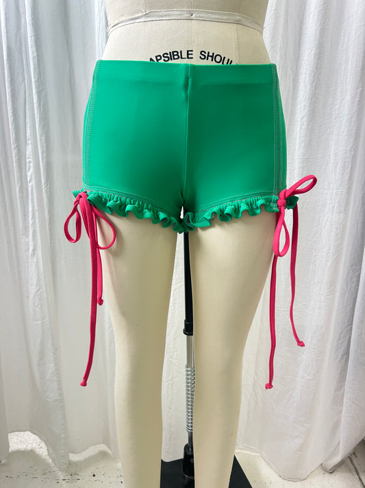 Frilly Tie Up Hot Shorts - green XS
