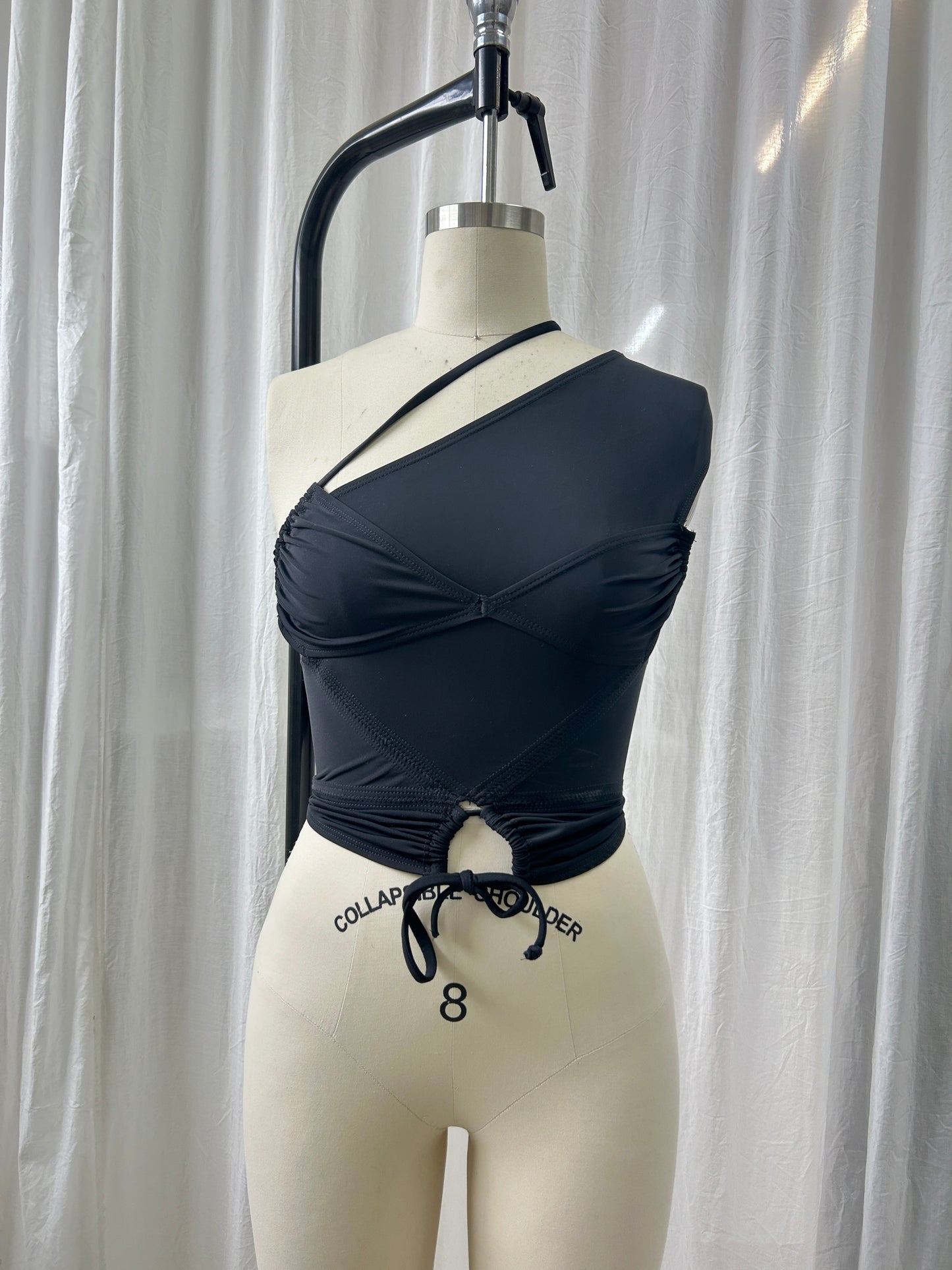 Black One Shoulder Tank Top w Detached Sleeves - XS