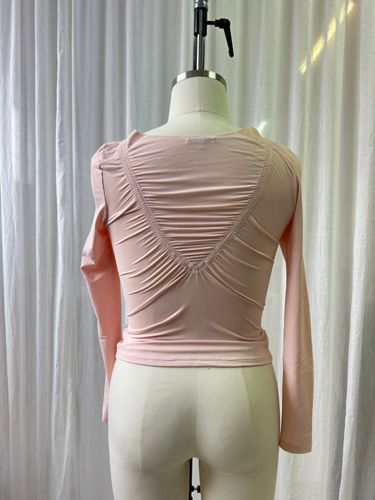 Baby Pink Ruched Long Sleeve Top M