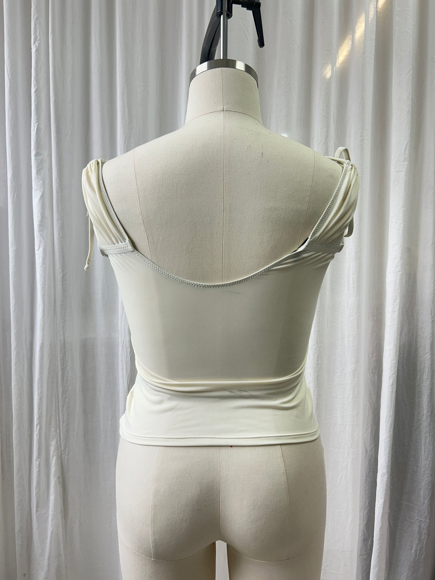 Scooped Tie Up Blouse Pearl - M