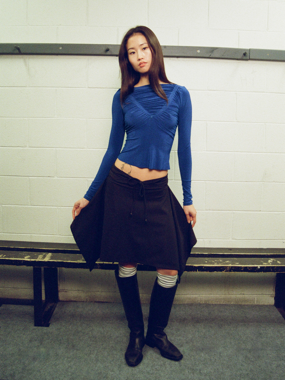 Gathered long sleeve - cobalt blue