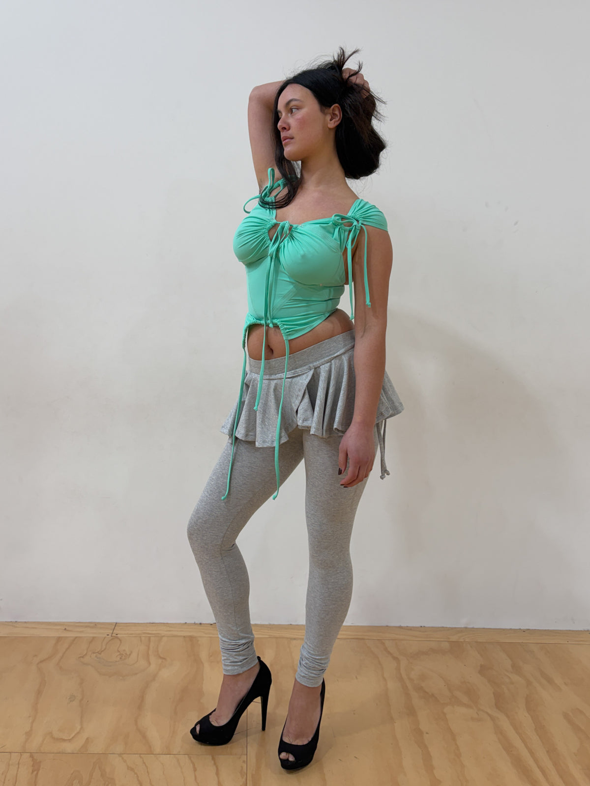 Skirted flute legging in organic cotton - grey