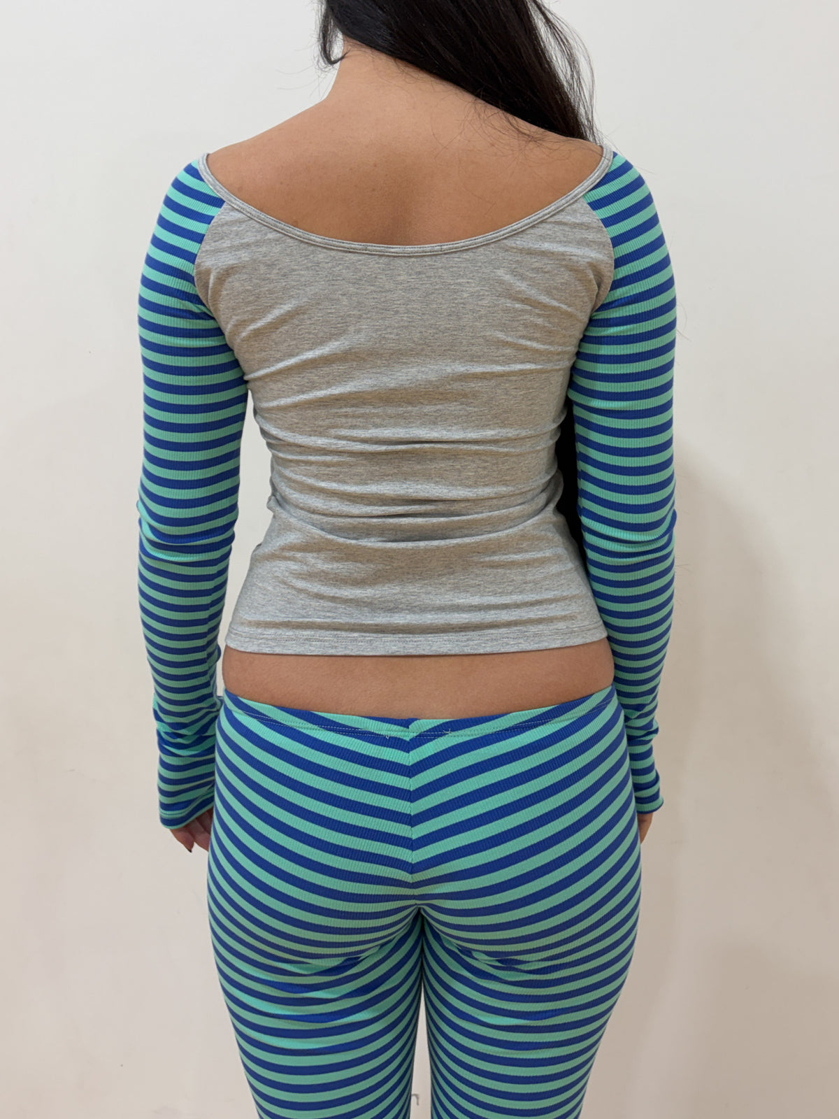 Raglan keyhole long sleeve in organic cotton - grey/blue