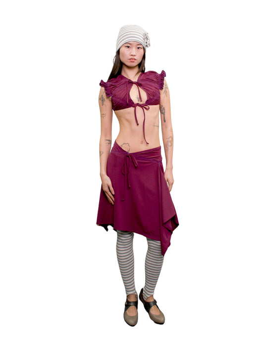 Midi handkerchief skirt in recycled lycra - plum