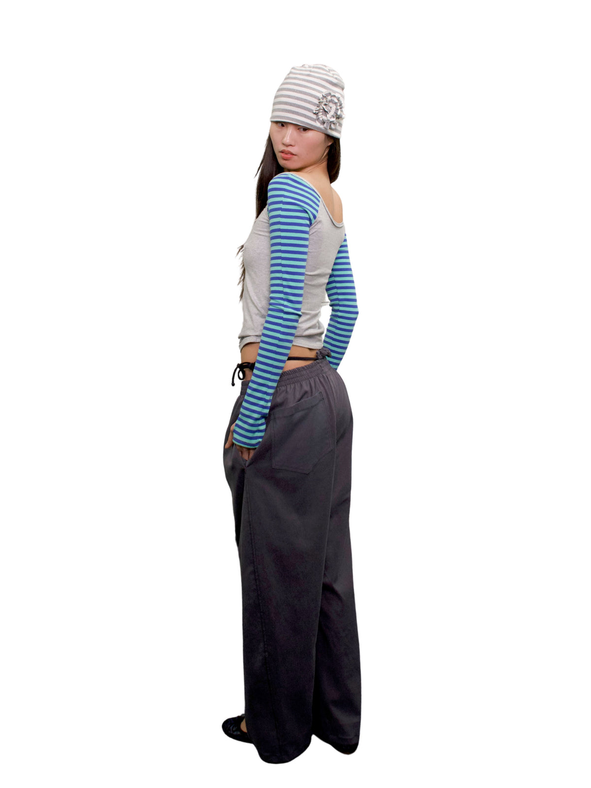 Frilly Twill Trouser in cotton tencel - Slate