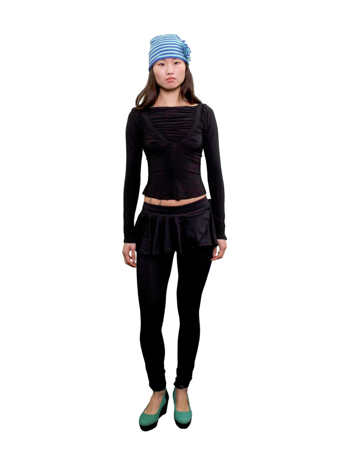 Skirted flute legging in organic cotton - black